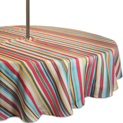 Summer Striped Round Tablecloth with Zipper - 60" - IMAGE 1