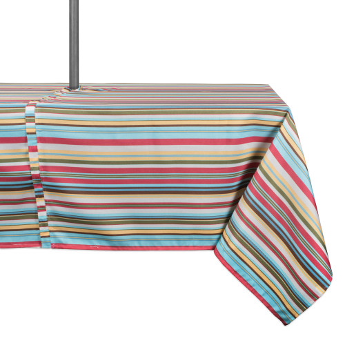 Vibrantly Colored Summer Striped Pattern Outdoor Rectangular Tablecloth with Zipper 60” x 84” - IMAGE 1