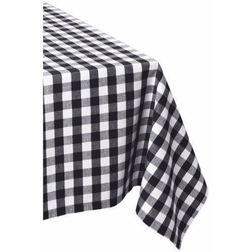 Checkered Rectangular Cotton Tablecloth - 84" - Black and White - IMAGE 1