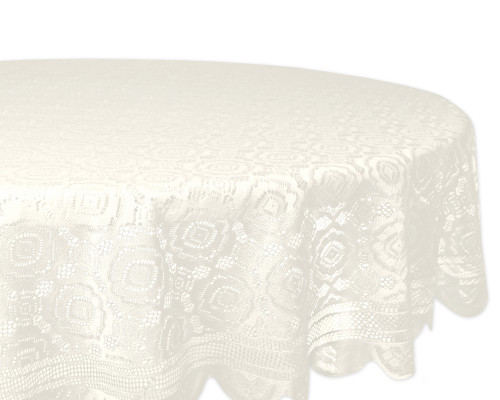 Vintage-Style Lace Round Tablecloth Overlay - 63" - Off-White - IMAGE 1