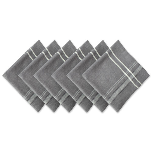 Set of 6 Gray and White Chambray French Striped Square Napkins 20” - IMAGE 1