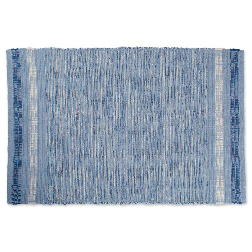24" x 36" Blue Variegated Reversible Rectangular Recycled Rag Rug - IMAGE 1