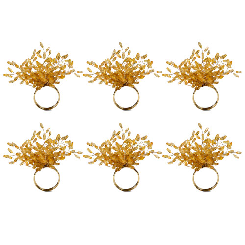 Set of 6 Gold Colored Beaded Burst Napkin Rings 3" - IMAGE 1