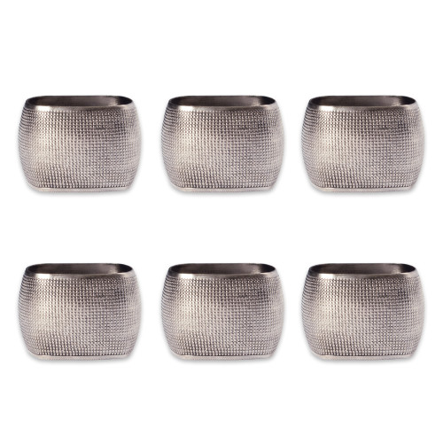 Set of 6 Silver Colored Textured Napkin Rings 1.75" - IMAGE 1