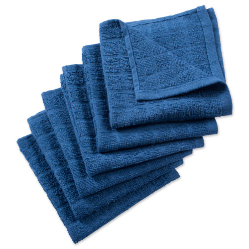 Set of 6 Blue Solid Windowpane Squared Dishcloths 12" - IMAGE 1