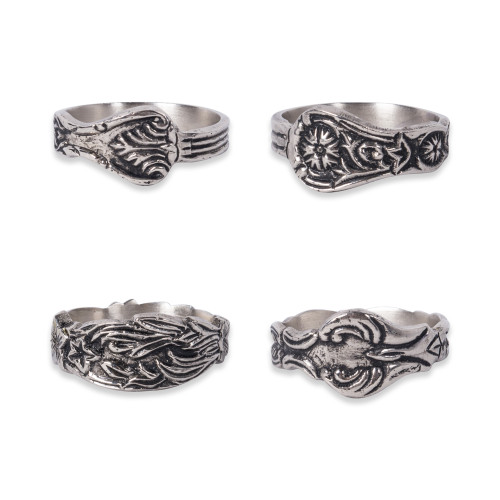 Set of 4 Silver Finish Scroll Embossed Napkin Rings 2.5" - IMAGE 1