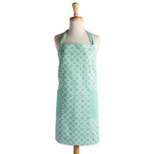 37.5" Aqua Green and White Lattice Print Chef's Apron with 2 Pockets - IMAGE 1