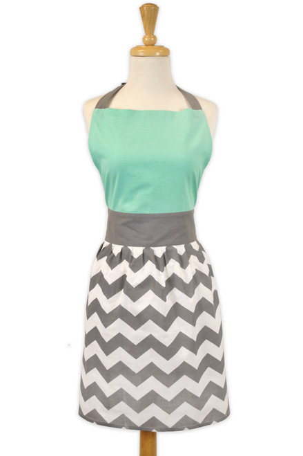 Chevron Skirt Kitchen Chef Apron - 31" - Mint Green and Gray - IMAGE 1
