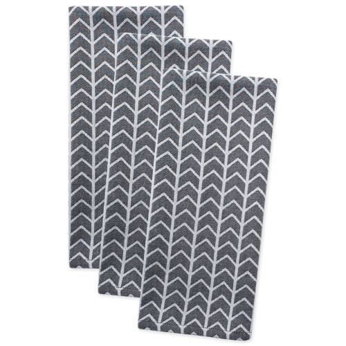 Set of 3 Black and White and Herringbone Patterned Dishtowels 28" x 18" - IMAGE 1