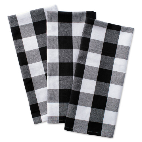 Set of 3 Black and White Checkered Pattern Rectangular Kitchen Dishtowels 20" x 30" - IMAGE 1