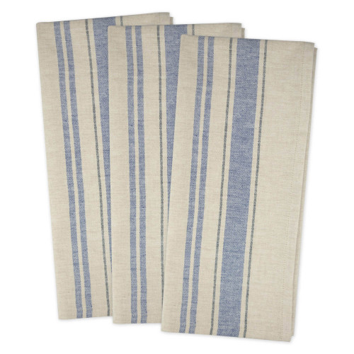 French Striped Woven Dish Towels - 30" - Nautical Blue and Cream - Set of 3 - IMAGE 1