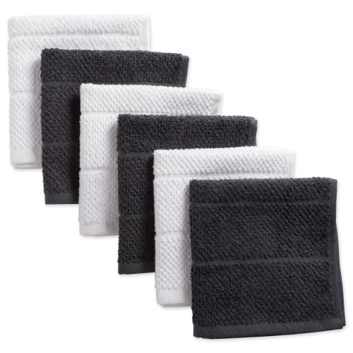 Set of 6 White and Gray Terry Square Kitchen Dishcloths 12" - IMAGE 1