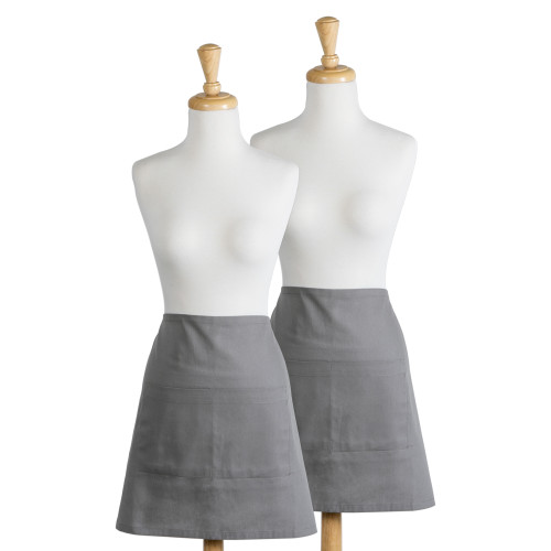 Cotton Kitchen Unisex Bistro Chef Aprons - 28" - Gray - Set of 2 - IMAGE 1