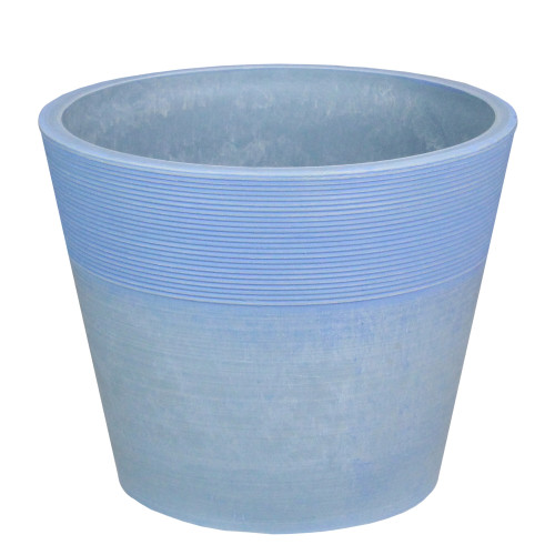 8" Blue Ribbed Rim Round Eco-Friendly Flower Planter - IMAGE 1