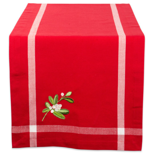 14" x 72" Red and White Embroidered Rectangular Table Runner - IMAGE 1