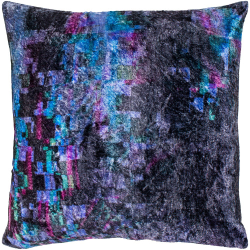 18" Black and Purple Geometric Crushed Velvet Throw Pillow - Poly Filled - IMAGE 1