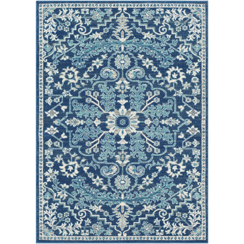 9'3" x 12'6" Persian Medallion Design Dark Blue and Light Gray Rectangular Machine Woven Area Rug - IMAGE 1