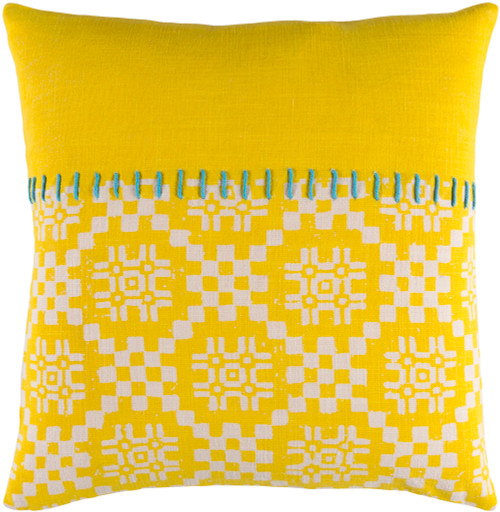 20" Yellow Printed Square Geometric Pattern Throw Pillow Cover - IMAGE 1