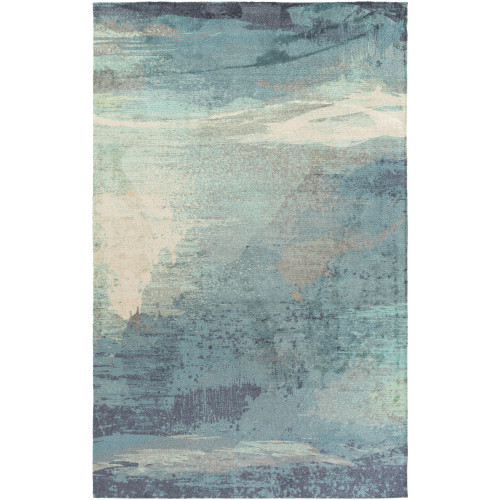 6.5' x 9' Distressed Finish Blue and Gray Rectangular Area Throw Rug - IMAGE 1