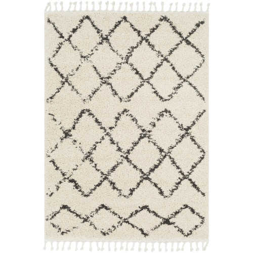 9'2" x 12' Gray and Beige Moroccan Patterned Rectangular Machine Woven Area Rug with Fringe Edge - IMAGE 1