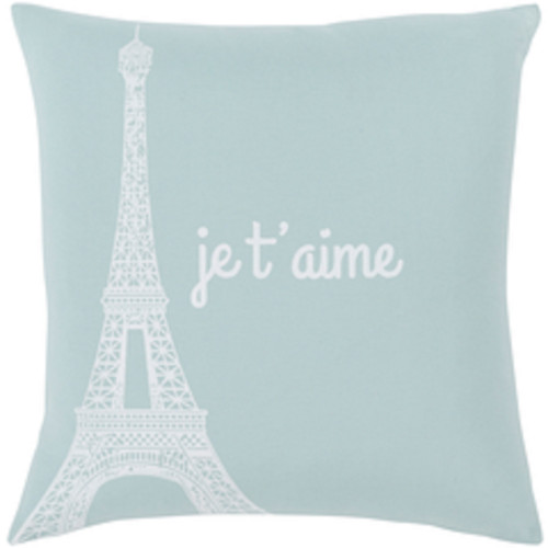 20" Blue and White "Je t'aime" Printed Square Throw Pillow - Down Filled - IMAGE 1