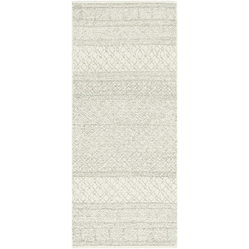2'6" x 6' Geometric Ethnic Pattern Cream and Gray Rectangular Hand Tufted Rug Runner - IMAGE 1