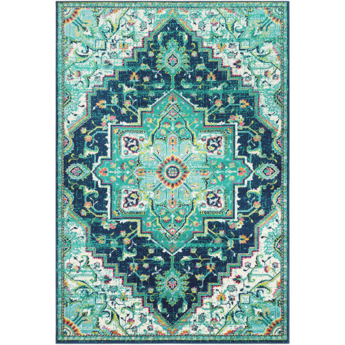 8.8' x 12.8' Transitional Style Teal Green and White Rectangular Area Throw Rug - IMAGE 1