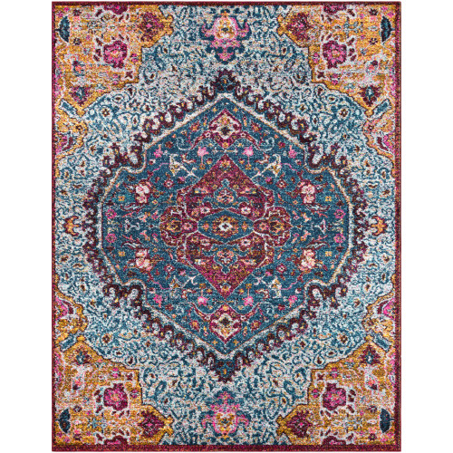 7.8' x 10.1' Traditional Style Blue and Brown Rectangular Area Throw Rug - IMAGE 1