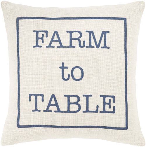 20" White and Blue "Farm to Table" Throw Pillow - Poly Filled - IMAGE 1