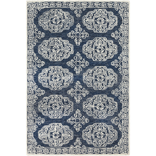 4' x 6' Contemporary Style Navy Blue and Cream White Rectangular Hand Tufted Wool Area Rug - IMAGE 1