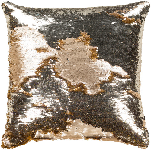 18" Metallic Silver and Metallic Champagne Sequined Square Throw Pillow Cover - IMAGE 1