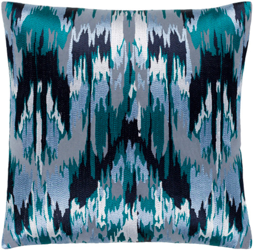 18" Black and Gray Embroidered Square Throw Pillow - Poly Filled - IMAGE 1