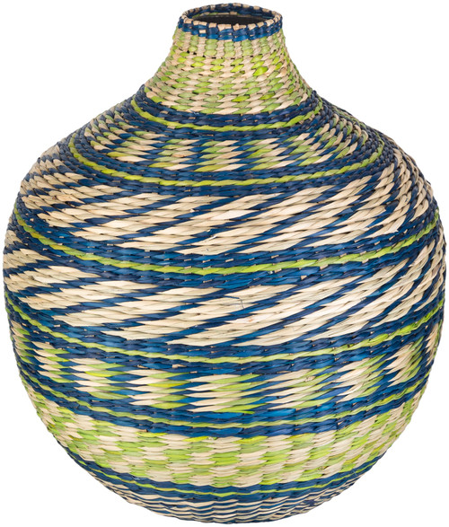 12" Blue and Green Decorative Table Accent Bamboo Vase - IMAGE 1