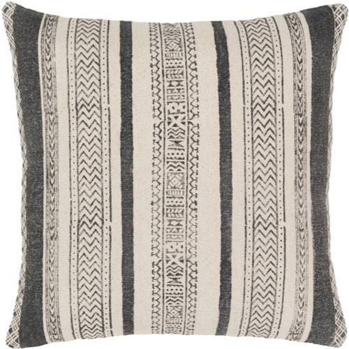 20" Black and Beige Polynesian Square Woven Throw Pillow Cover - IMAGE 1