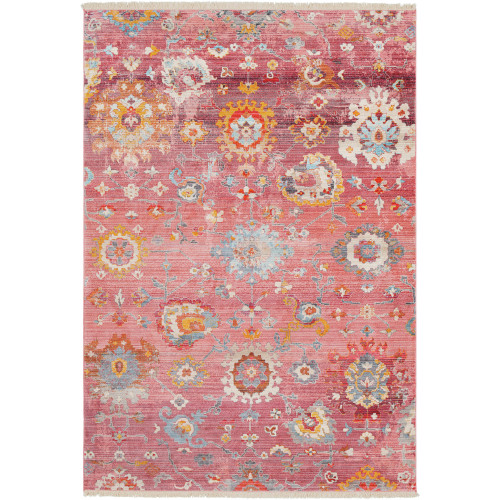 3'11" x 5'3" Distressed Oriental Pale Pink Rectangular Polyester Area Throw Rug - IMAGE 1