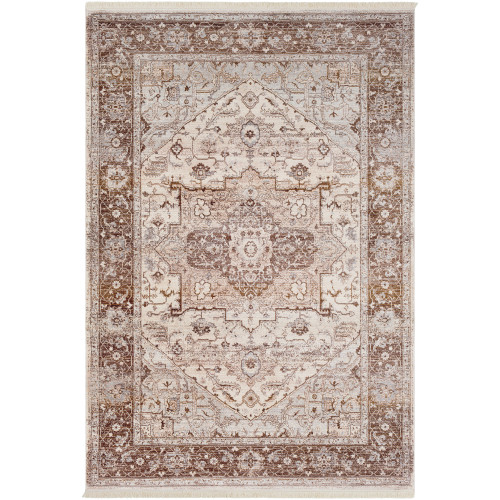 3'11" x 5'3" Distressed Classic Oriental Brown and Gray Rectangular Polyester Area Throw Rug - IMAGE 1