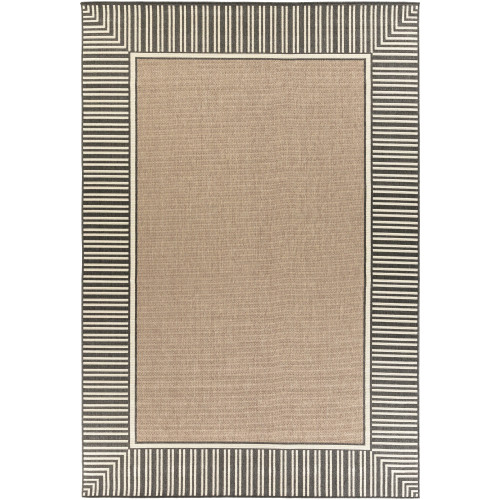 7'6" x 10'9" Stripe Border Patterned Brown and Beige Rectangular Area Rug - IMAGE 1