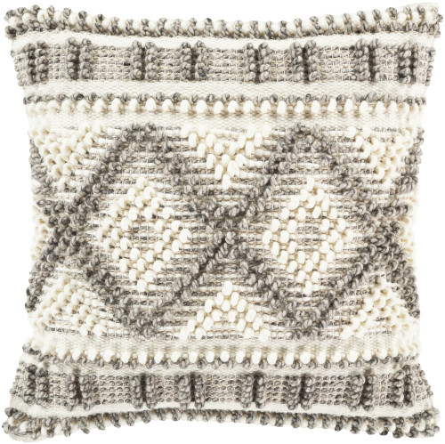 22" Beige and Black Hand Knitted Geometric Design Square Throw Pillow – Down Filler - IMAGE 1