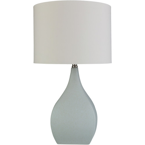 25.5" Blue Glazed Ceramic Bud Shaped Table Lamp with Light Gray Linen Drum Shade - IMAGE 1