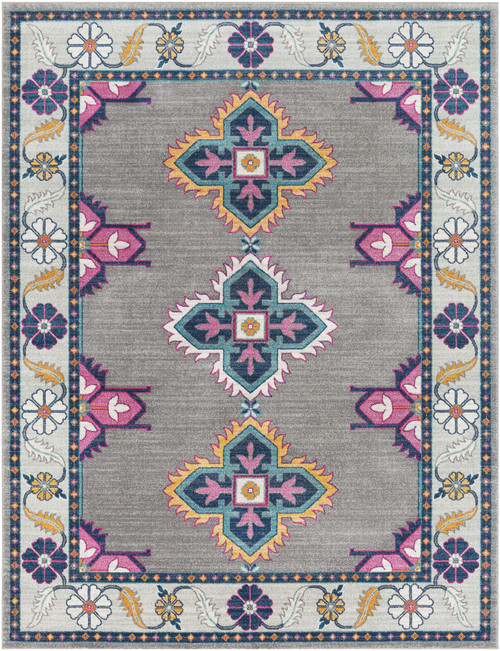 7.8' x 10.25' Traditional Style Pink and Gray Rectangular Area Throw Rug - IMAGE 1