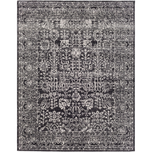 9'3" x 12'6" Black and Gray Distressed Tribal Floral Patterned Rectangular Machine Woven Area Rug - IMAGE 1
