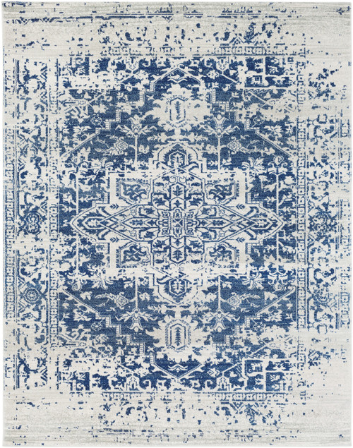 7.8' x 10.25' Distressed Finish Navy Blue and Gray Rectangular Area Throw Rug - IMAGE 1