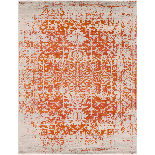 9'3" x 12'6" Orange and Gray Distressed Medallion Design Rectangular Machine Woven Area Rug - IMAGE 1