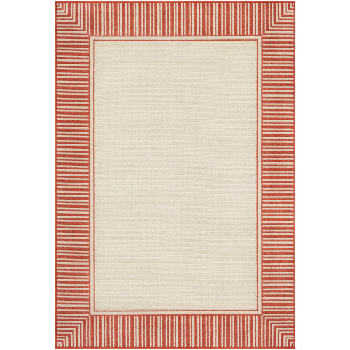 5.9' x 8.8' Striped Pattern Orange and White Rectangular Area Throw Rug - IMAGE 1