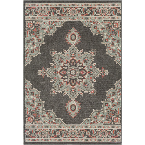 5.9' x 8.8' Antique-Style Slate Gray and Green Rectangular Area Throw Rug - IMAGE 1