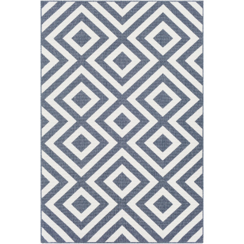5.9' x 8.8' Charcoal Blue and White La Fiorentina Pattern Rectangular Area Throw Rug - IMAGE 1