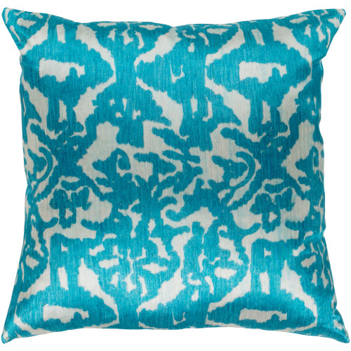 20" Teal Blue Square Swirl Pattern Throw Pillow Cover with Knife Edge - IMAGE 1
