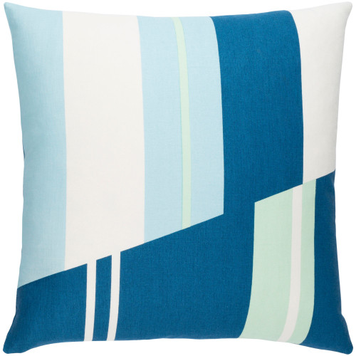20" Blue and White Striped Pattern Square Woven Throw Pillow Cover with Knife Edge - IMAGE 1