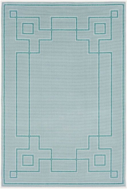 5.9' x 8.8' Aqua Blue and Teal Green Moroccan Style Rectangular Area Throw Rug - IMAGE 1