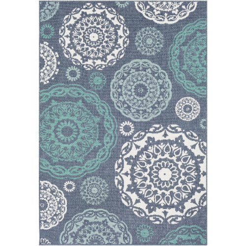 3.5' x 5.5' Traditional Lead Gray and Blue Rectangular Area Throw Rug - IMAGE 1